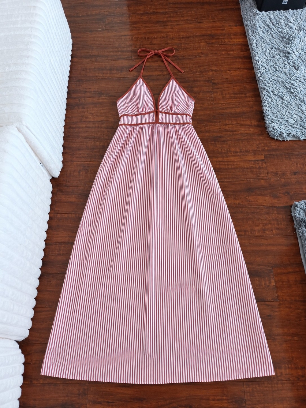 Striped Red & White Halter Maxi Dress